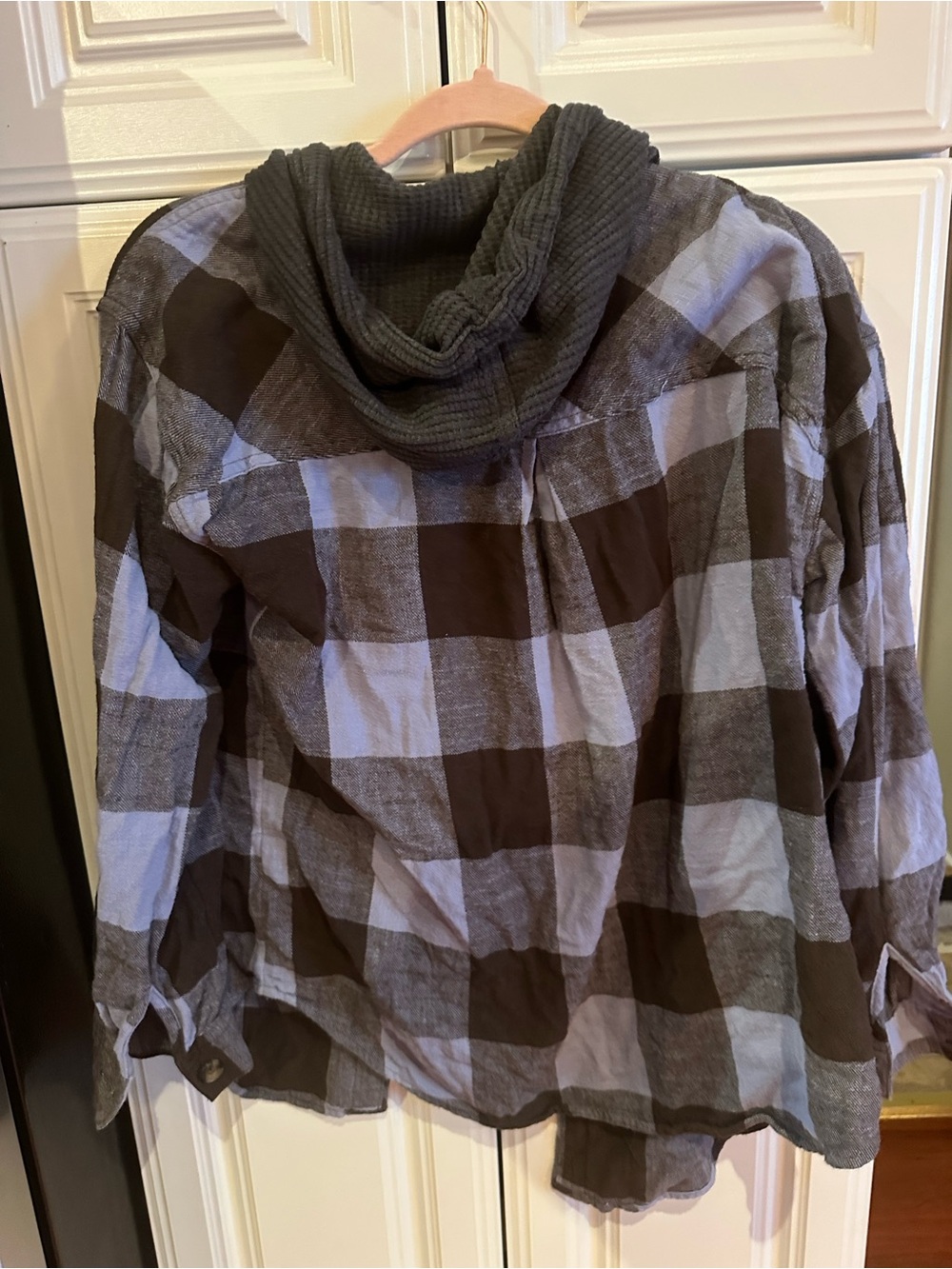 Maurices Blue & Black Plaid Hooded Button-Down Shirt - Picture 4 of 4